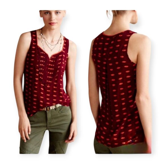 Anthropologie Maeve Red Lip Print Tank Top Womens Size 0 Sleeveless Rayon - Picture 2 of 10